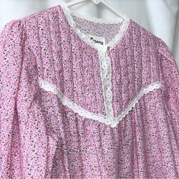 SWEET Vintage Kittens by Katz Pink Floral Cottagecore Nightgown Made in USA NEW - Picture 2 of 11